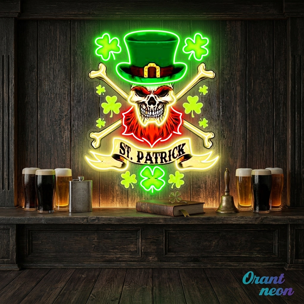 Patrick's Day Cool Skull with Hat Led Neon Acrylic Artwork