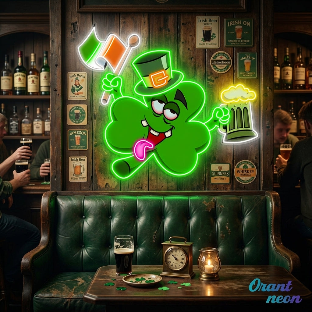Patrick's Day Drunken Clover with Flag and Beer Led Neon Acrylic Artwork