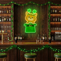 Cat Lucky Saint Patrick's Day Artwork Led Neon Sign Light