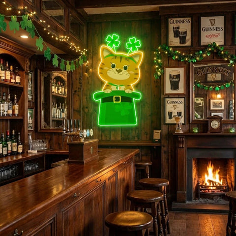 Cat Lucky Saint Patrick's Day Artwork Led Neon Sign Light