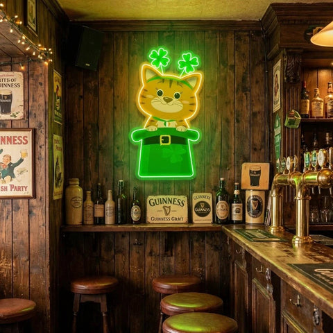 Cat Lucky Saint Patrick's Day Artwork Led Neon Sign Light