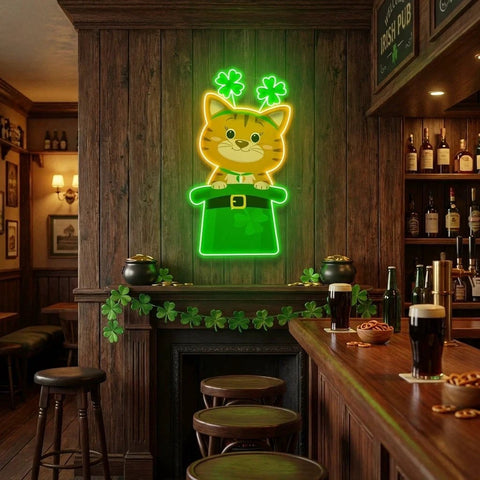 Cat Lucky Saint Patrick's Day Artwork Led Neon Sign Light