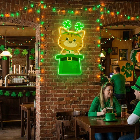 Cat Lucky Saint Patrick's Day Artwork Led Neon Sign Light