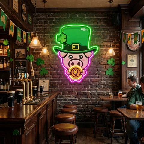 Pig Luck St Patrick's Day Artwork Led Neon Sign Light