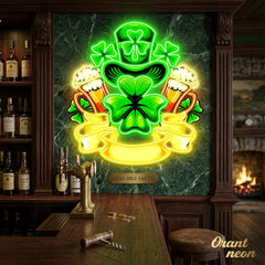 Patrick's Day Hat, Beer And Lucky Leaf Clover Led Neon Acrylic Artwork