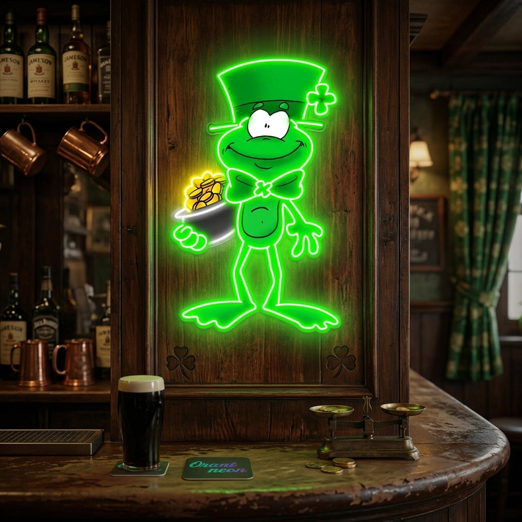 Patrick's Day Holding Money And Wearing Hat Led Neon Acrylic Artwork