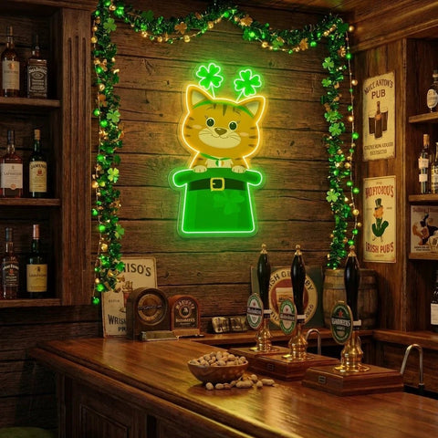 Cat Lucky Saint Patrick's Day Artwork Led Neon Sign Light