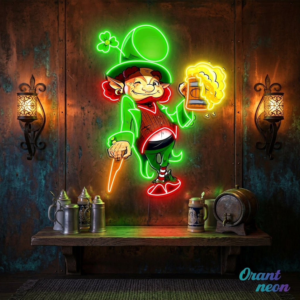 Patrick's Day Goblin Holding Beer And Standing Led Neon Acrylic Artwork