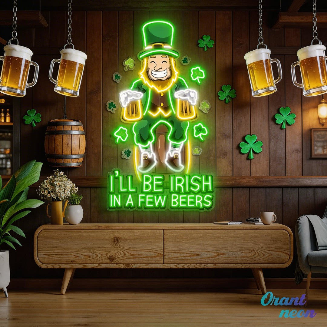 Patrick's Day Irish Goblin Drinking Beer Led Neon Acrylic Artwork