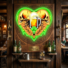 Patrick's Day - The Skull Beer With Heart Led Neon Acrylic Artwork