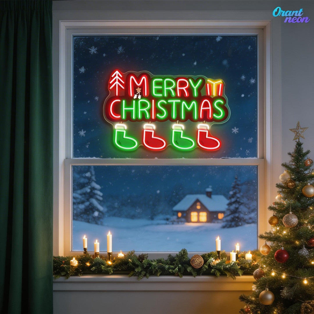 Christmas Stockings in Neon: A Bright Holiday Wish Neon Sign Light Artwork