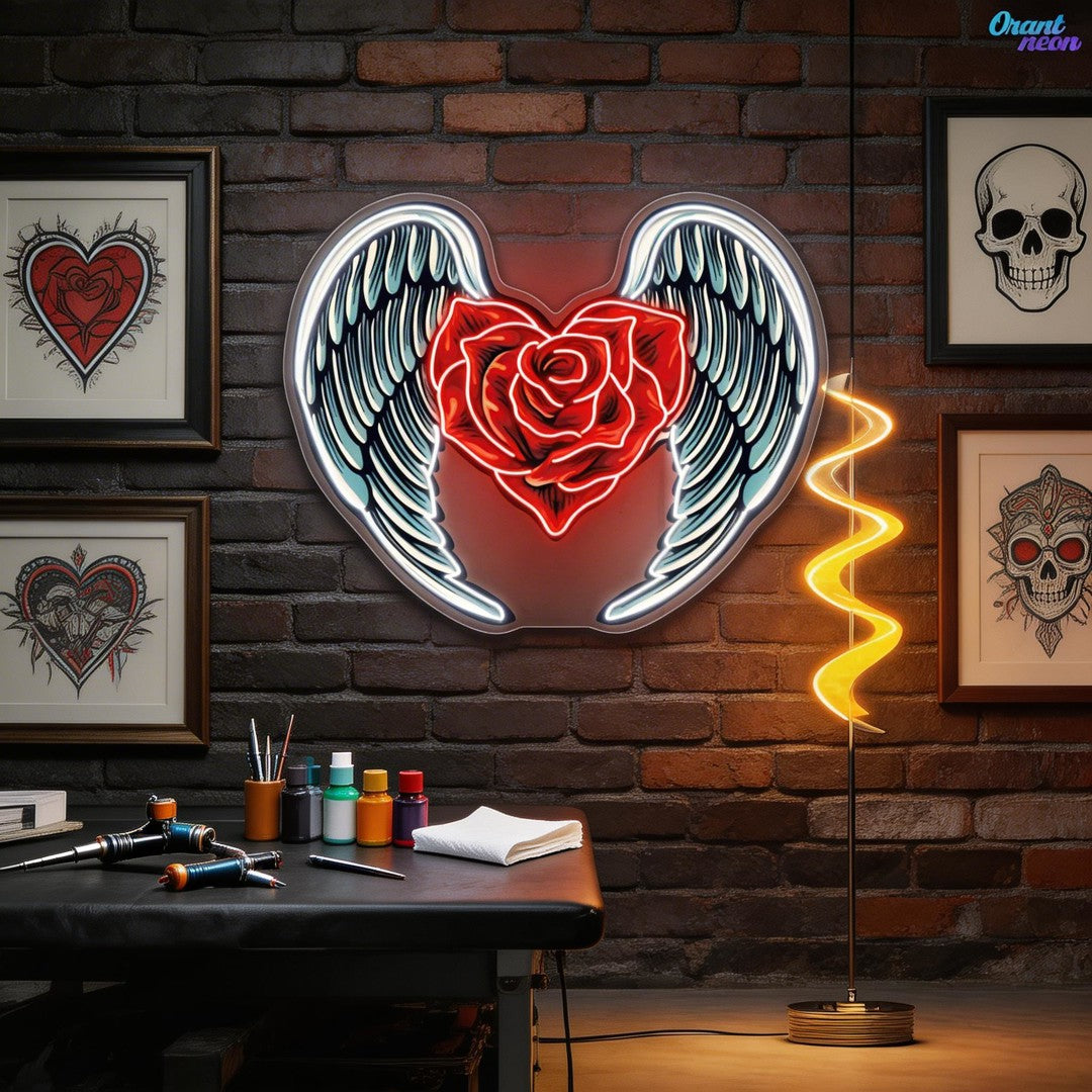 Winged Roses, Heartfelt Love Best Gift for Valentine Neon Sign Artwork