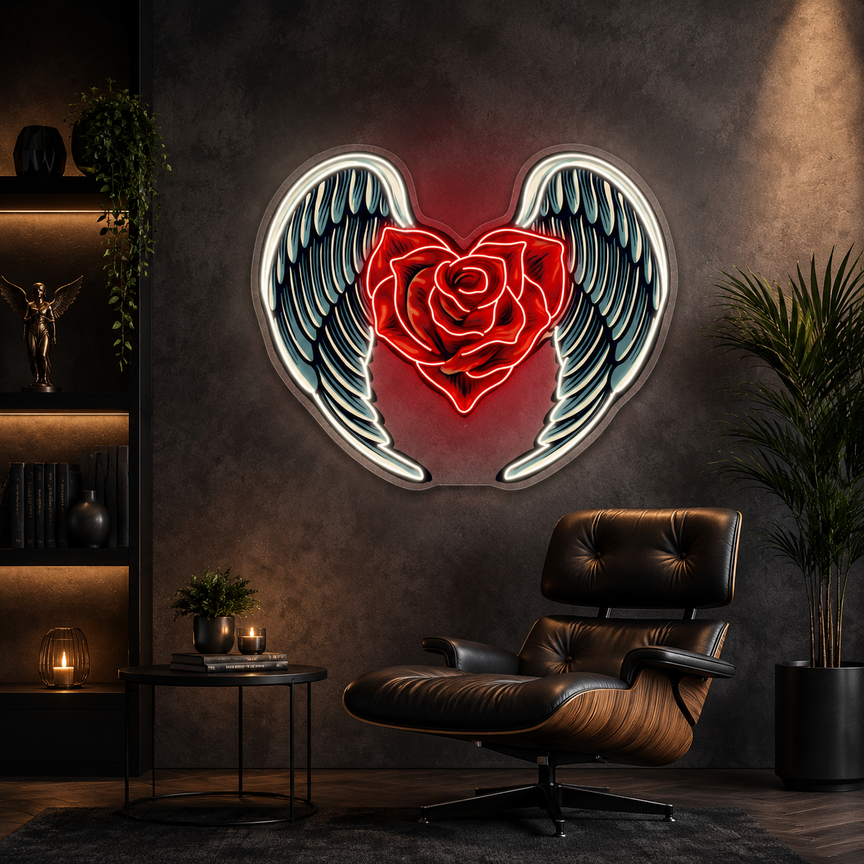 Winged Roses, Heartfelt Love Best Gift for Valentine Neon Sign Artwork
