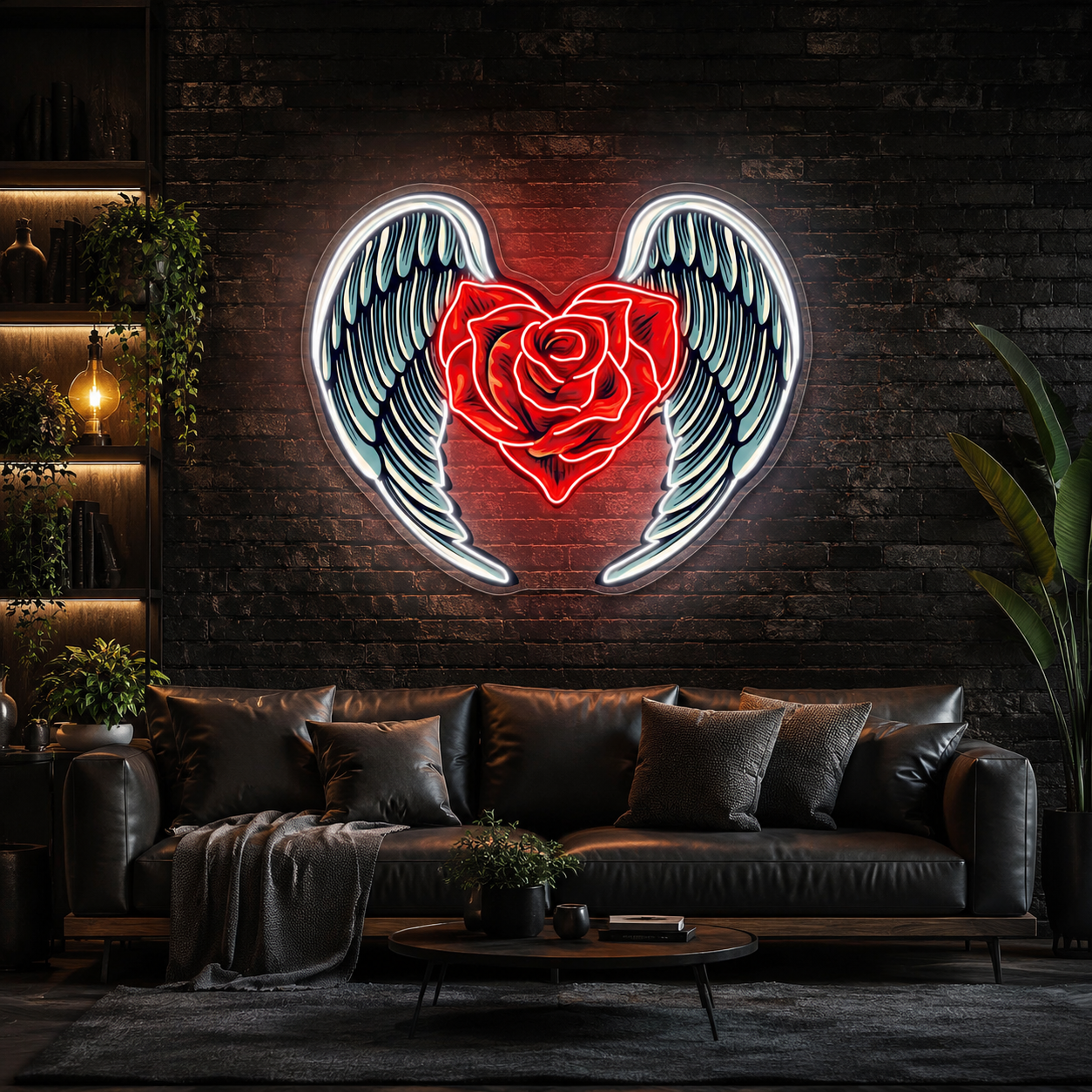 Winged Roses, Heartfelt Love Best Gift for Valentine Neon Sign Artwork