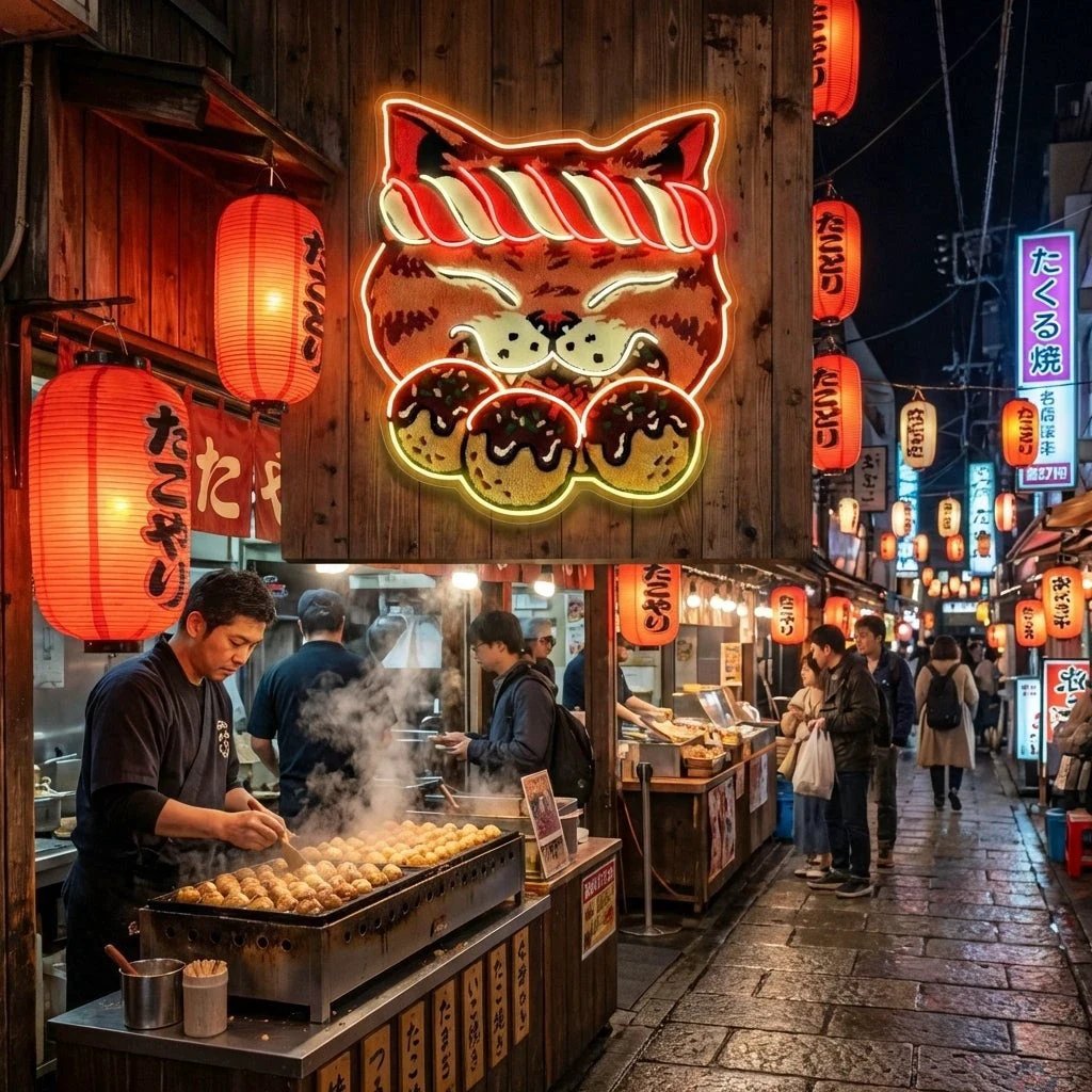 Lucky Cat Takoyaki LED Neon Sign for Japanese Restaurant Decor