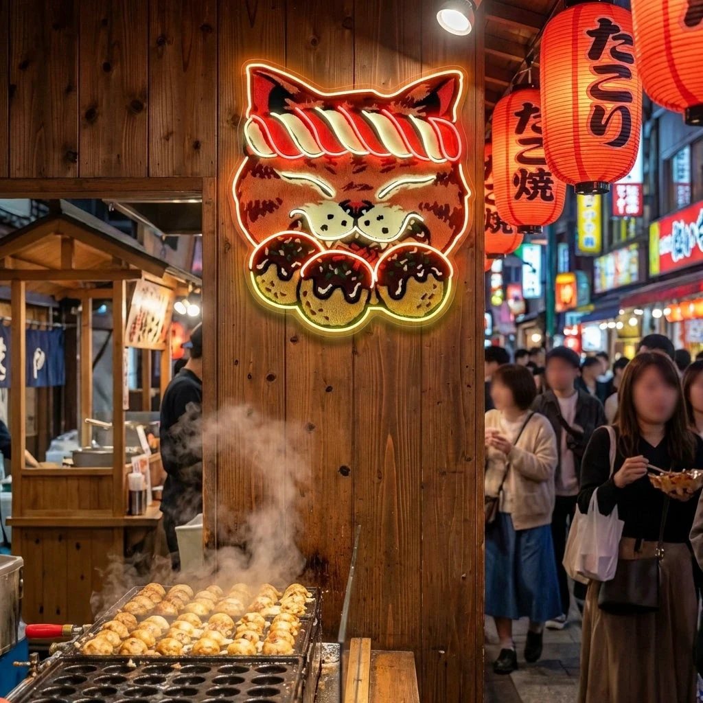 Lucky Cat Takoyaki LED Neon Sign for Japanese Restaurant Decor
