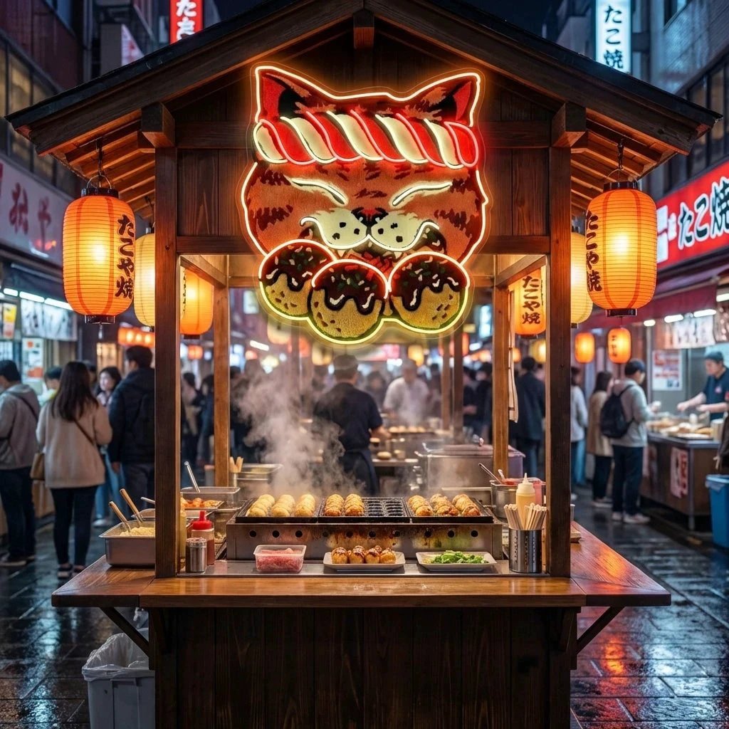 Lucky Cat Takoyaki LED Neon Sign for Japanese Restaurant Decor