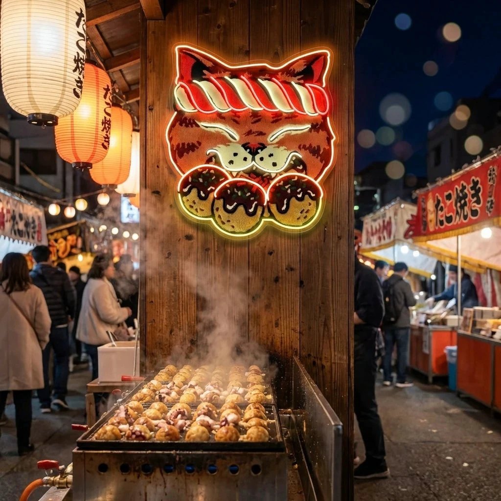 Lucky Cat Takoyaki LED Neon Sign for Japanese Restaurant Decor
