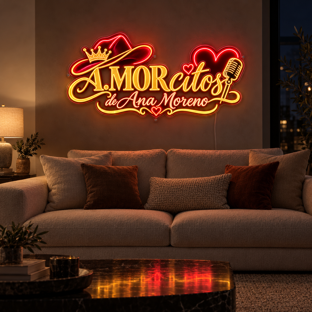 A.MORcitos de Ana Moreno Heart and Microphone Logo - Custom LED Neon Sign