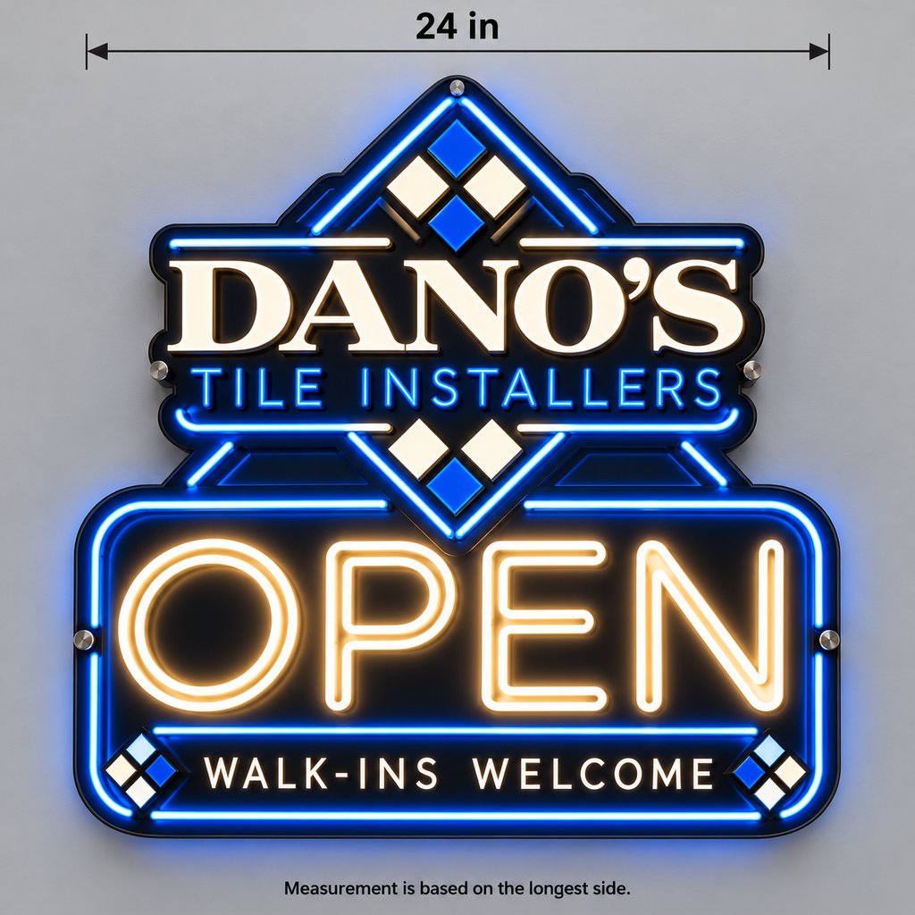 Dano’s Tile Installers Open Logo - Custom LED Neon Sign