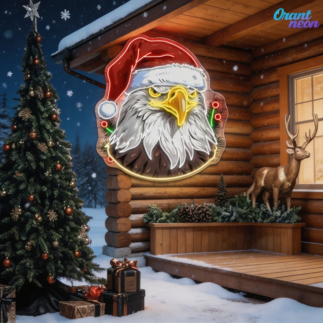 American Christmas: Eagle's Merry Flight Neon Sign Light Artwork