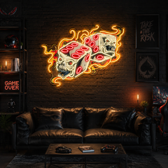 Deadly Dices: Skull On Fire Neon Sign Light Artwork