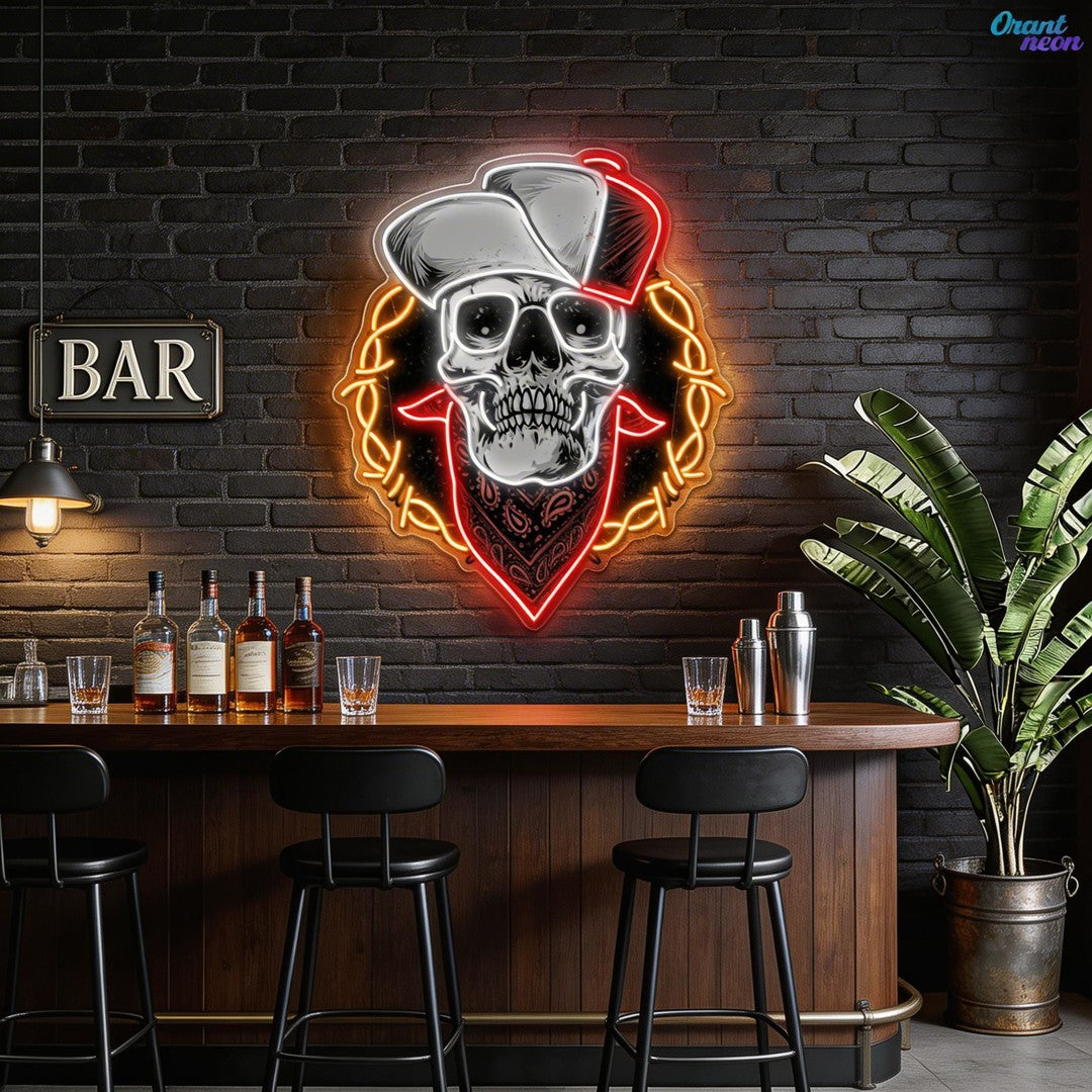 Head of the Dead: Neon Skull with Hat Neon Sign Light Artwork