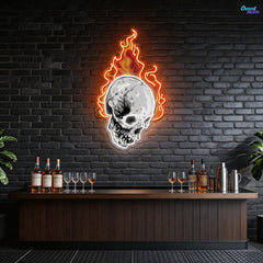 Infernal Glow: Skull & Fire Neon Sign Light Artwork