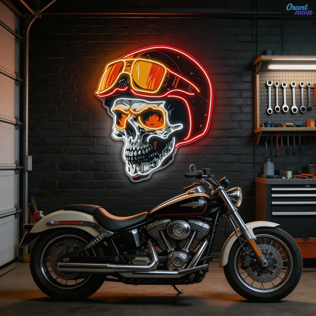 Radiant Revenant: Skull and Helmet Neon Sign Light Artwork