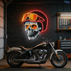 Radiant Revenant: Skull and Helmet Neon Sign Light Artwork