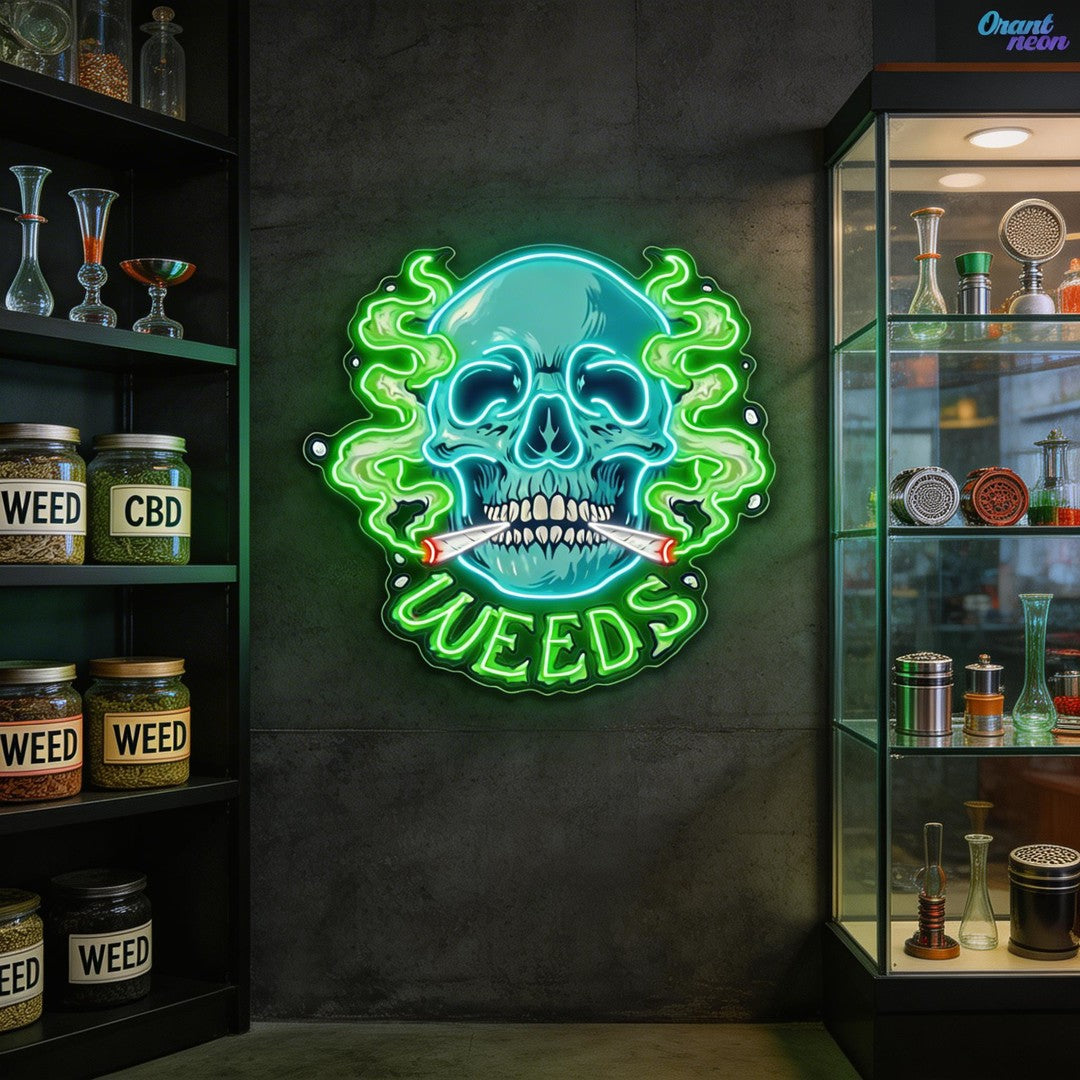 Skull & Smoke: A Blazing Vision Neon Sign Light Artwork