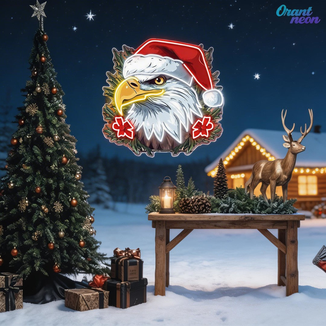 Patriotic Cheer: Christmas Eagle Neon Sign Light Artwork