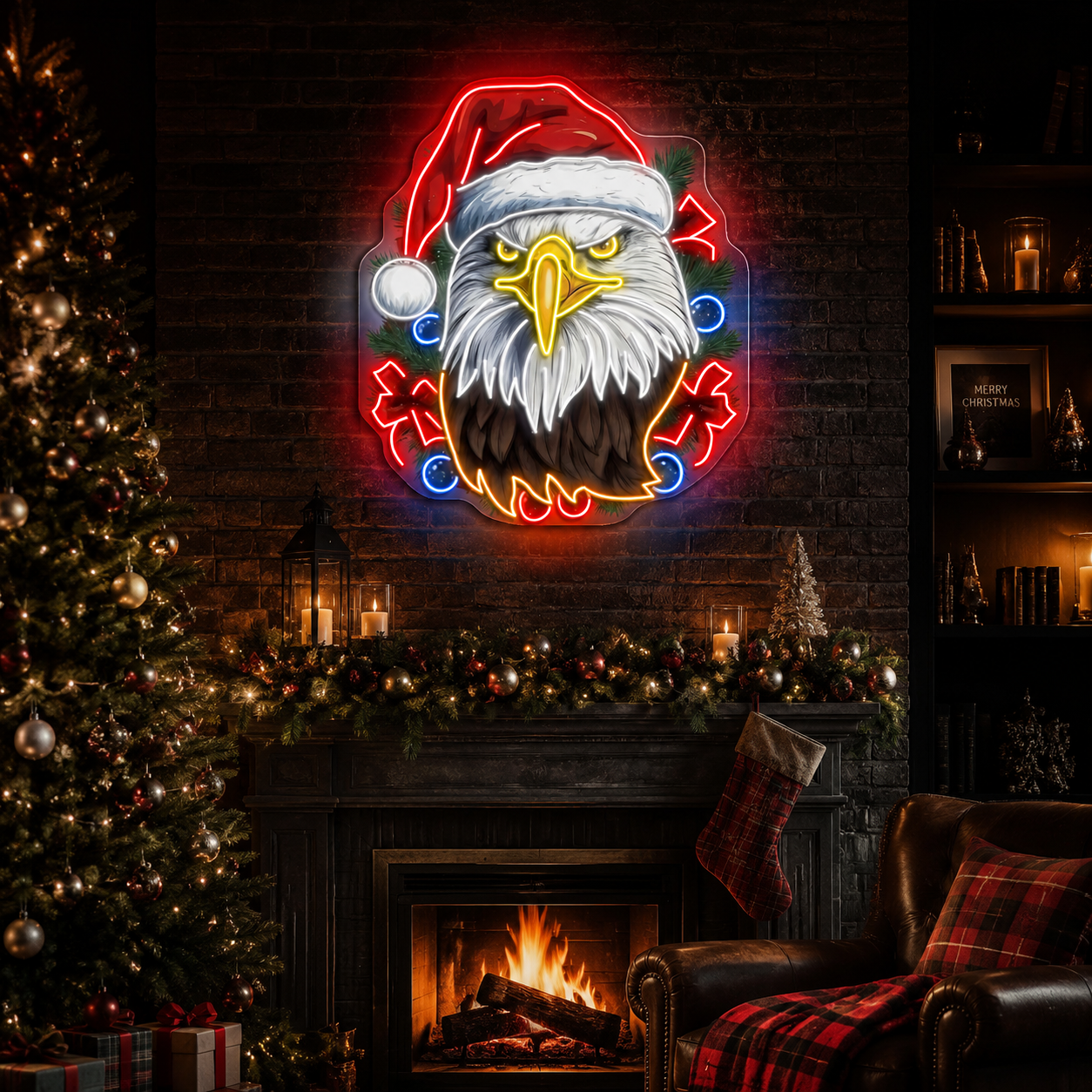 Pines & Pride: Christmas Eagle Neon Sign Light Artwork
