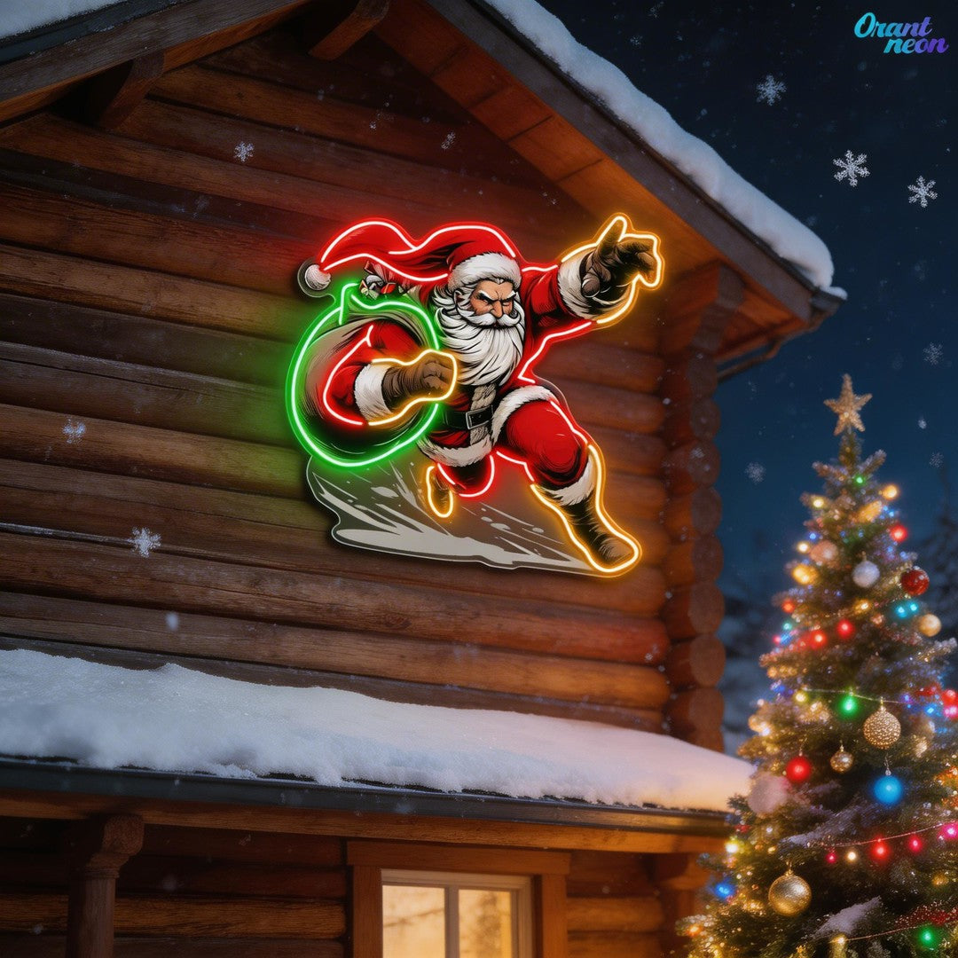 Rushing Claus: Christmas Countdown Neon Sign Light Artwork