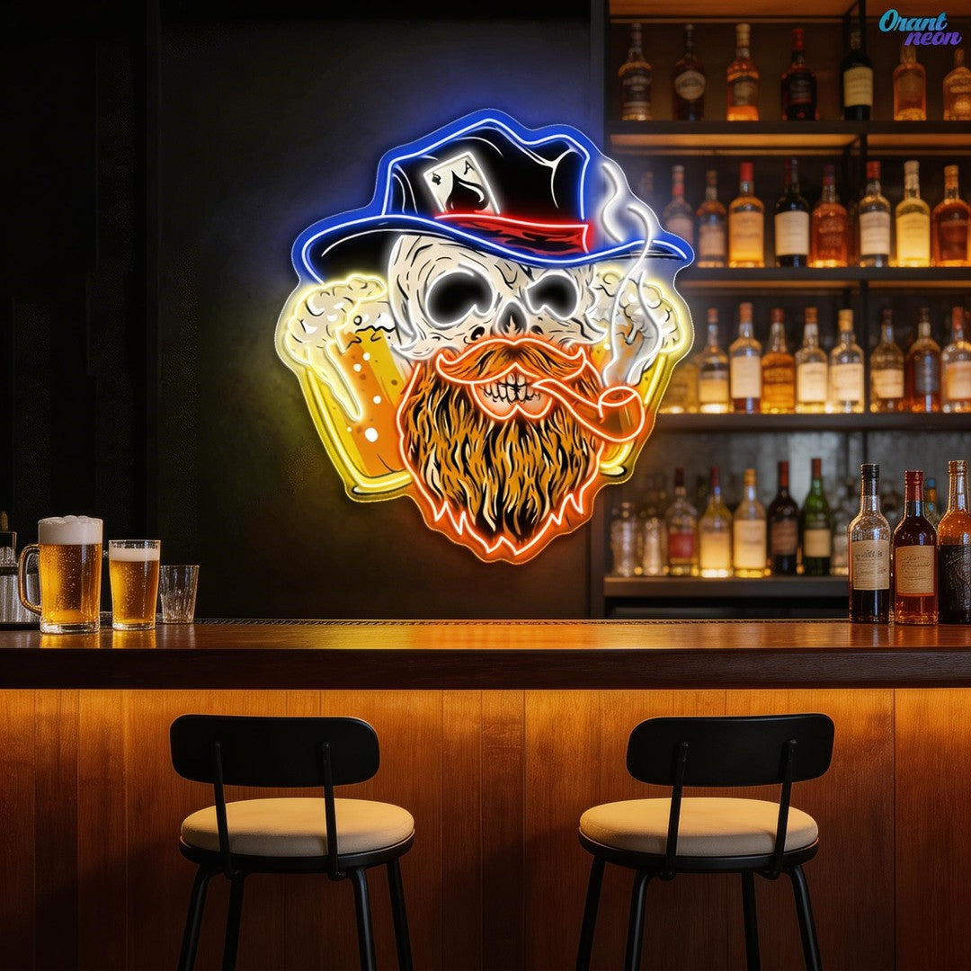 Lucky Death: Beer, Cards, & Chaos Neon Sign Light Artwork