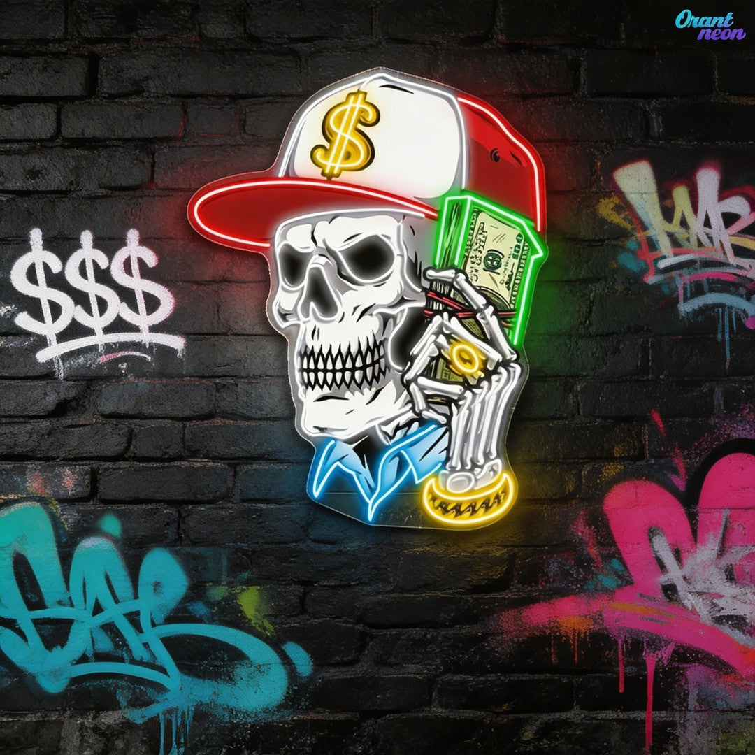 Skull & Dollar Dreams Neon Sign Light Artwork