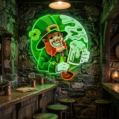 Patrick's Day Goblin Drinking Beer And Smoking Led Neon Acrylic Artwork