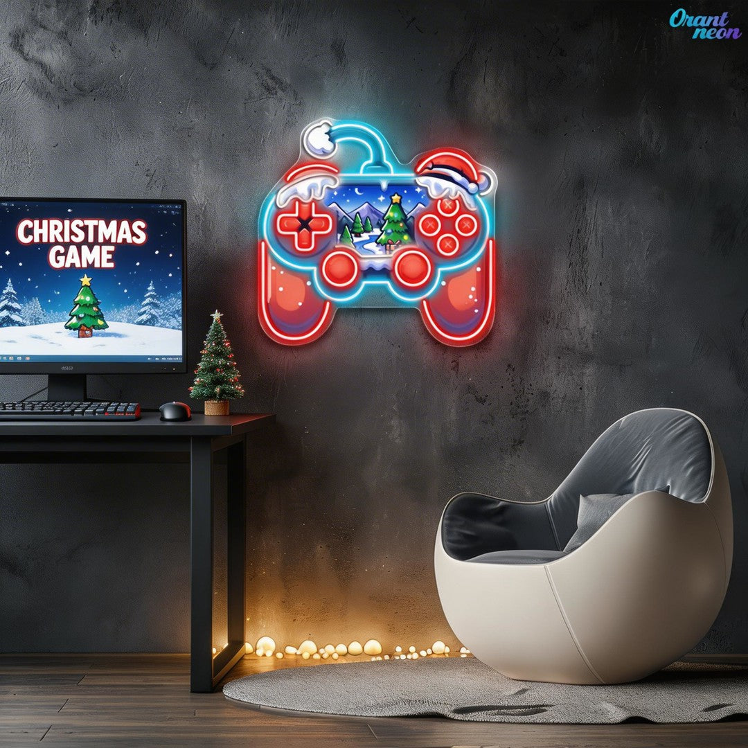 Santa's Game On for the Holidays Neon Sign Light Artwork