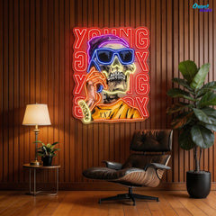 Young Skull Calling Phone Neon Sign Light Artwork