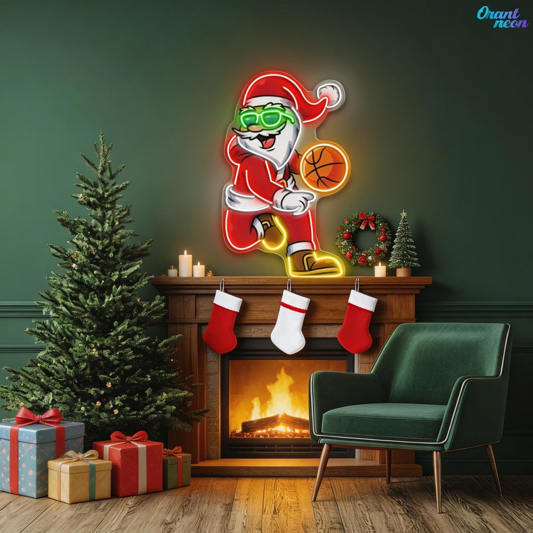 Basketball Bliss with Santa Claus Neon Sign Light Artwork
