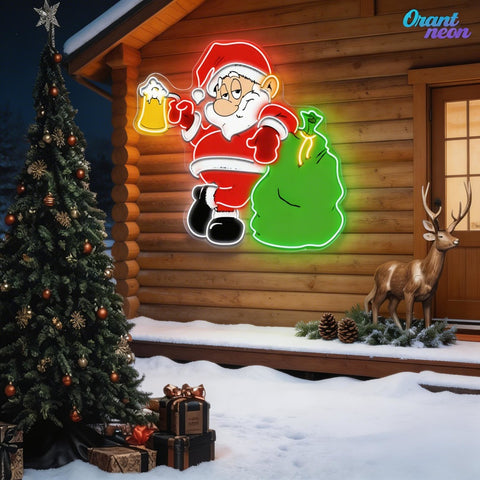 Cheers with Santa: Beer & Gifts Neon Sign Light Artwork