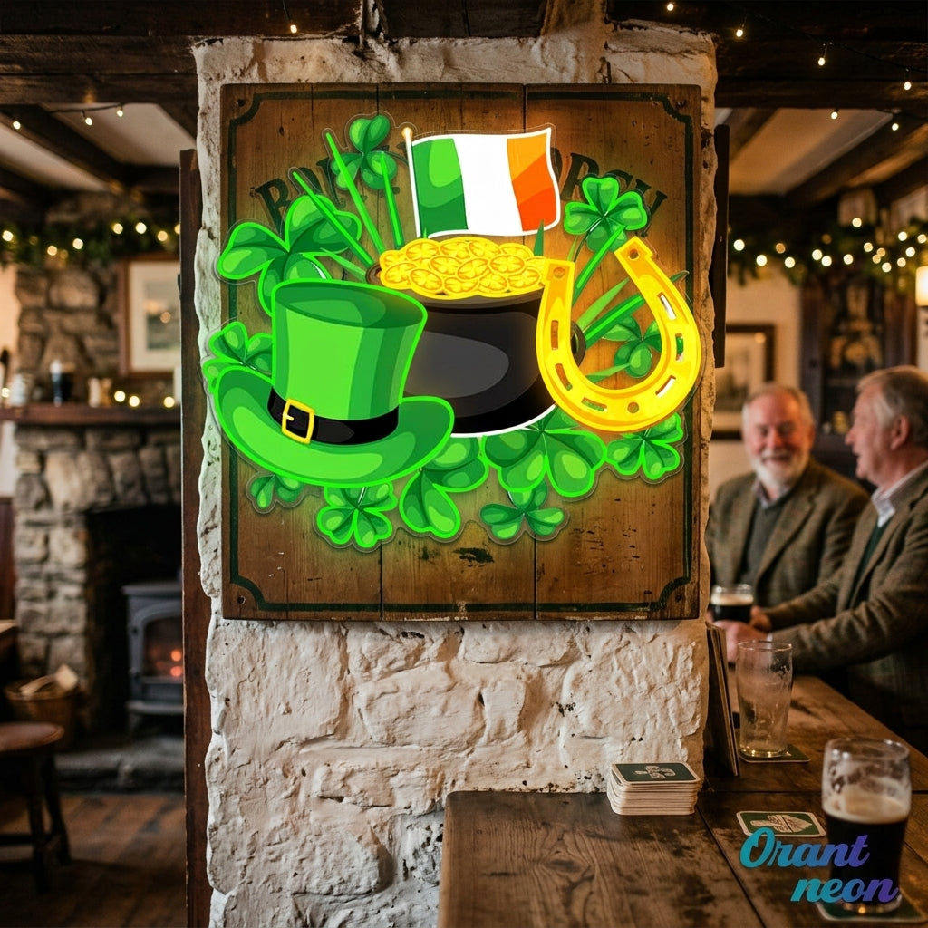 Patrick's Day With Hat Flag And Money Led Neon Acrylic Artwork