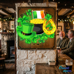 Patrick's Day With Hat Flag And Money Led Neon Acrylic Artwork