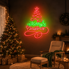 Santa's Glow: A Textual Christmas Tree Neon Sign Light Artwork