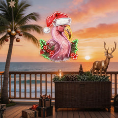 Santa's Tropical Helpers: Flamingos in Hats Neon Light Artwork