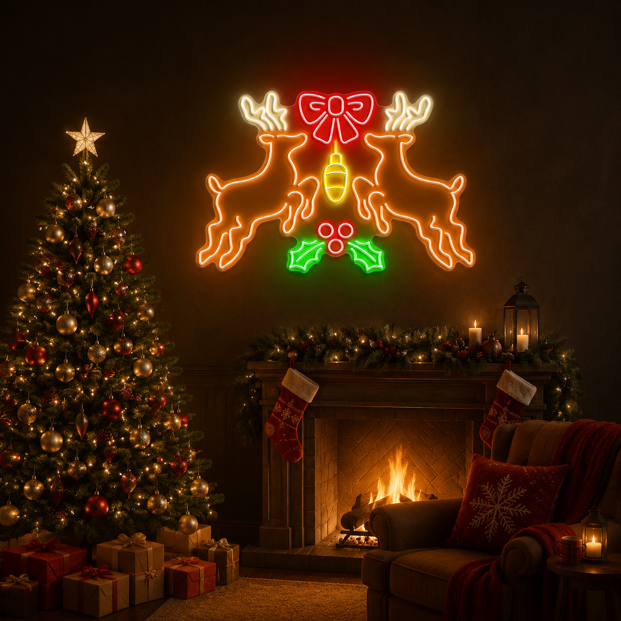 Bright Lights, Reindeer Nights: Neon Christmas Cheer Neon Sign Light Artwork