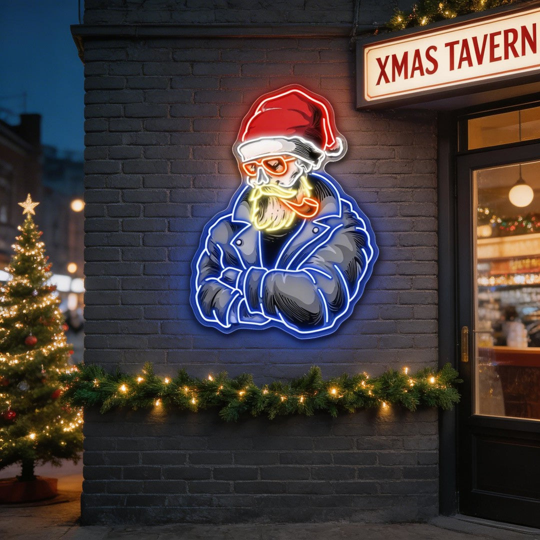 Smoking Santa's Shadow Neon Sign Light Artwork