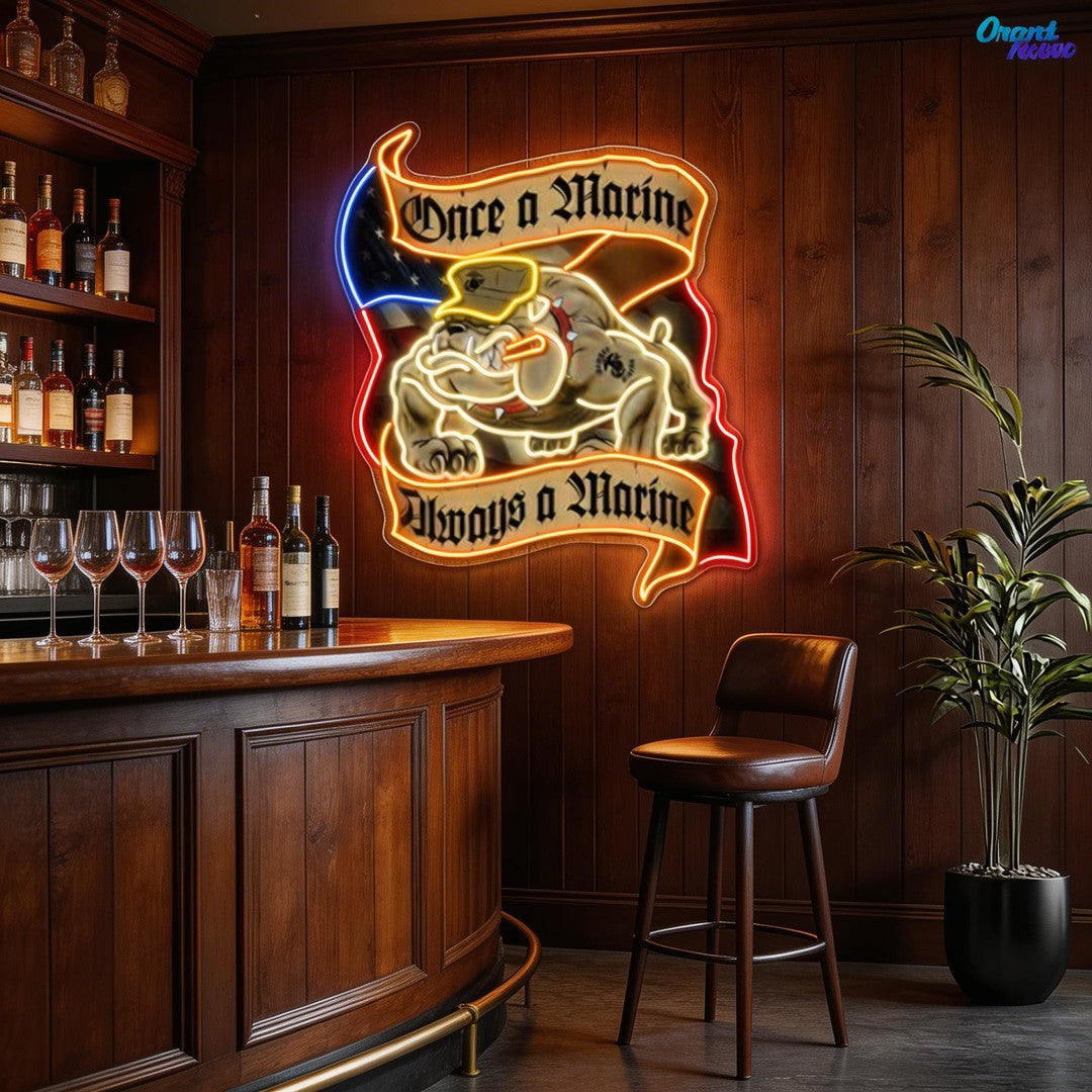 Veteran & Pug: Loyalty in Light Neon Sign Light Artwork