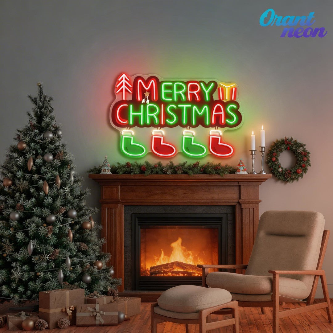Christmas Stockings in Neon: A Bright Holiday Wish Neon Sign Light Artwork
