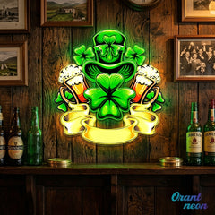 Patrick's Day Hat, Beer And Lucky Leaf Clover Led Neon Acrylic Artwork